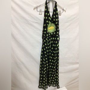 Rabbit Design Black Green Polka Halter Dress with Fish Adornment- Size 4